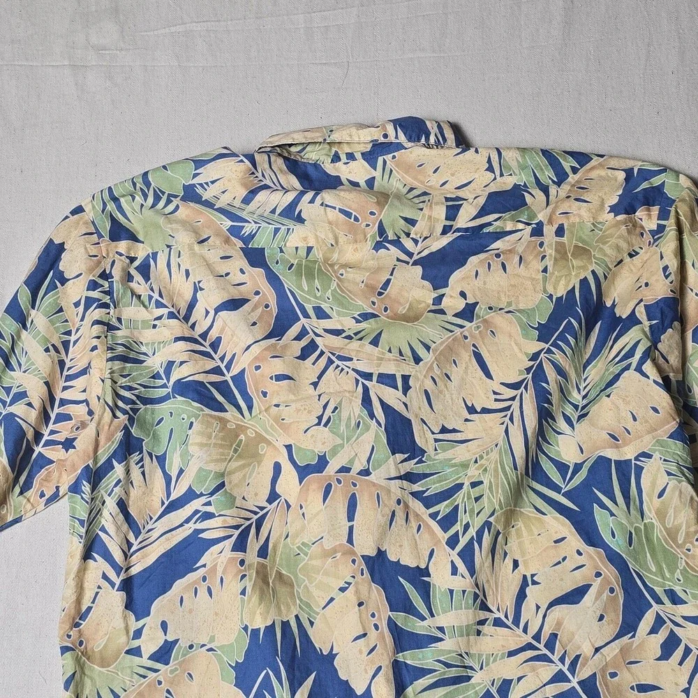 Tori Richard Hawaiian Shirt XL Short Sleeve 100% Cotton Blue/Green Leaves USA - Picture 11 of 16